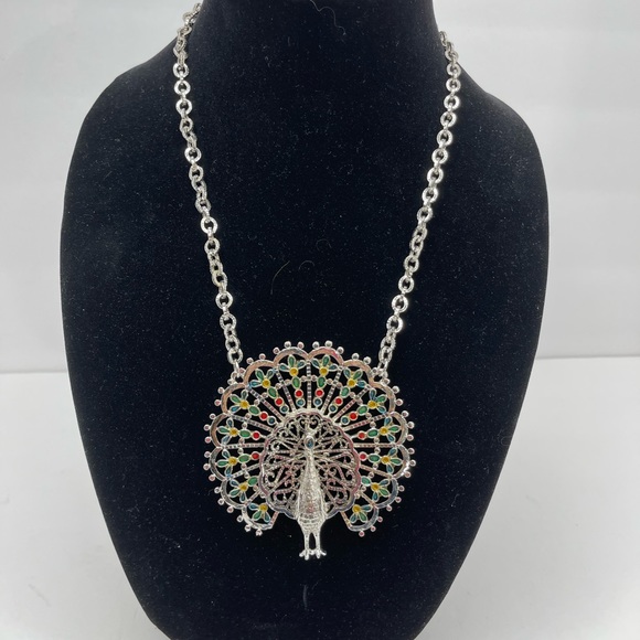 Vintage Gold Crown Peacock Pendant Necklace - Picture 1 of 4